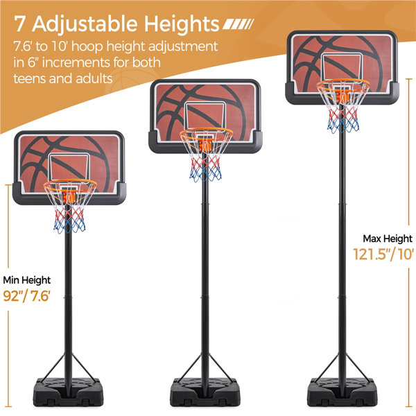 Yaheetech Height Adjustable Metal Portable FullSize Basketball Hoop